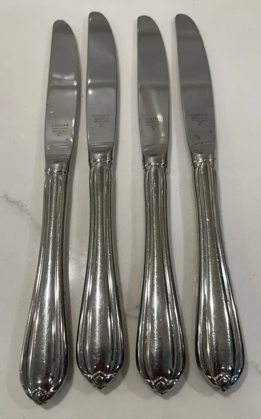 Vtg Gorham MELON BUD GLOSSY Set Of 4 Hollow Dinner Knives 18/8 Stainless Japan